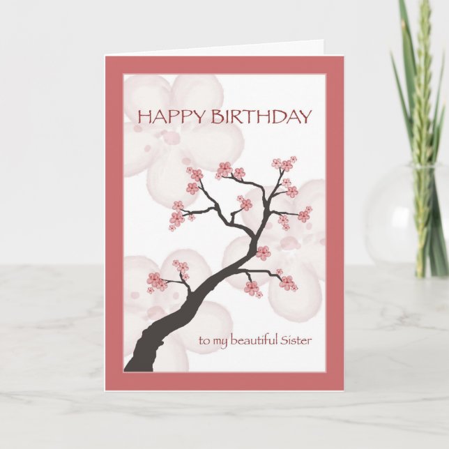 Birthday for Sister, Chinese Blossom Tree Card (Front)