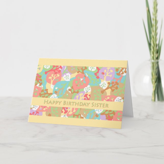 Birthday for Sister, Colourful Leaves on Yellow Card (Front)