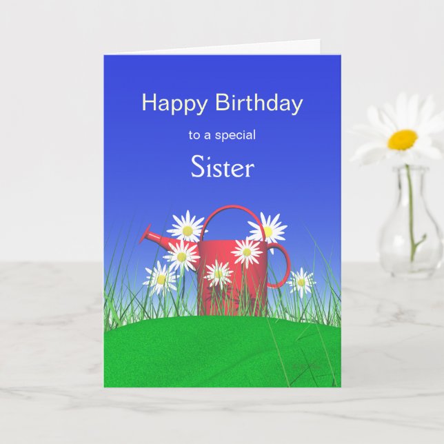 Birthday for Sister Daisies and Watering Can Card (Small Plant)