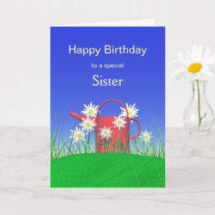 Birthday for Sister Daisies and Watering Can Card