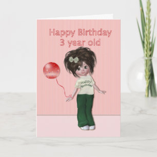 Birthday for Three Year Old Girl Card