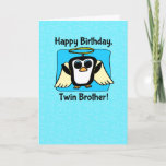 Birthday for Twin Brother - Little Angel Penguin Card<br><div class="desc">Our cute little penguin friend is adorable in his little angel costume on a pattern of hearts. Perfect birthday surprise for your little angel twin brother who loves penguins. An original illustration by Bethany J. Mitchell ©2013 Darcy Place Studio</div>