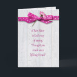 Birthday for Twin Sister Card<br><div class="desc">Pink polka dot bow and flower on rustic barn wood for twin sister's birthday.</div>