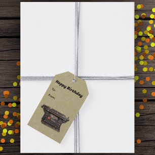 Birthday for Writer Manual Vintage Typewriter Tan Gift Tags