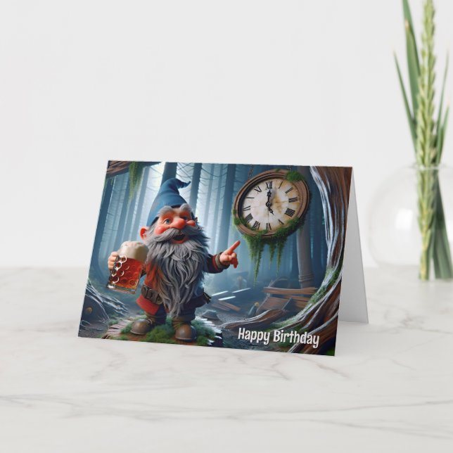 Birthday Forest Gnome On Five o'clock Time Card (Front)