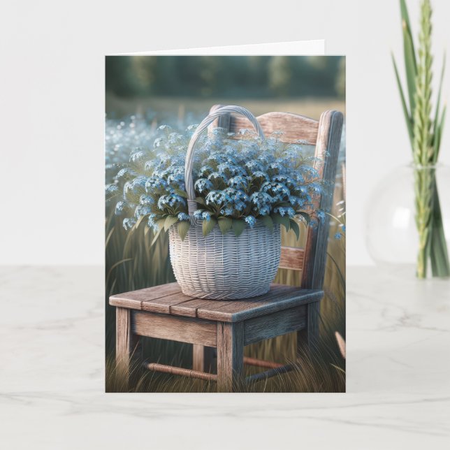 Birthday Forget-Me Not Flower Basket Card (Front)