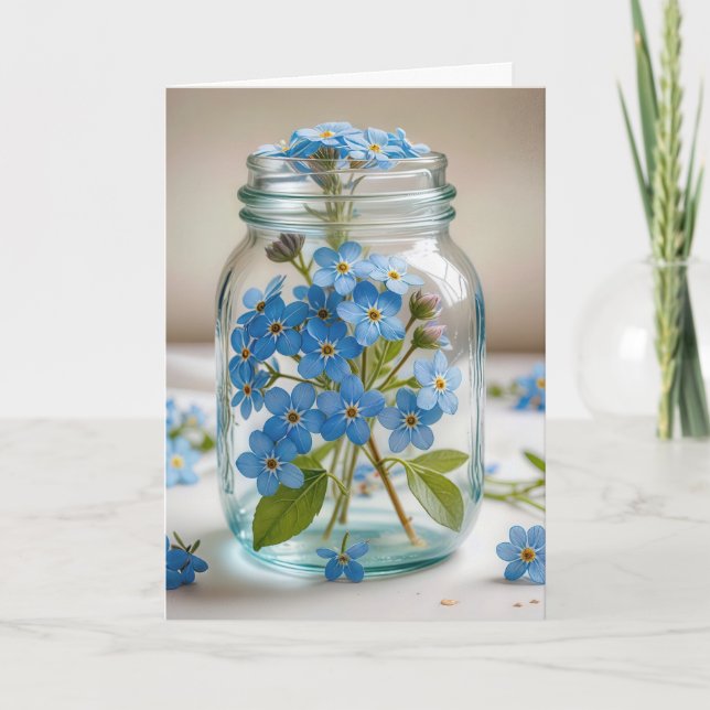 Birthday Forget-Me-Not Flowers  In Jar Card (Front)