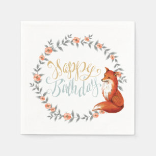 Birthday Fox Wreath Napkin