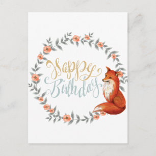 Birthday Fox Wreath Postcard