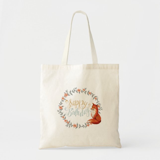 Birthday Fox Wreath Tote Bag (Front)