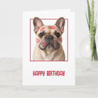 Birthday French Bulldog with Lipstick Kisses