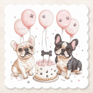 Birthday French Bulldogs Birthday Cake Paper Coaster