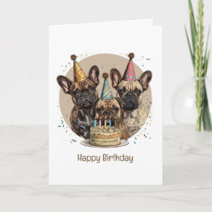 Birthday French Bulldogs Party Hats Card
