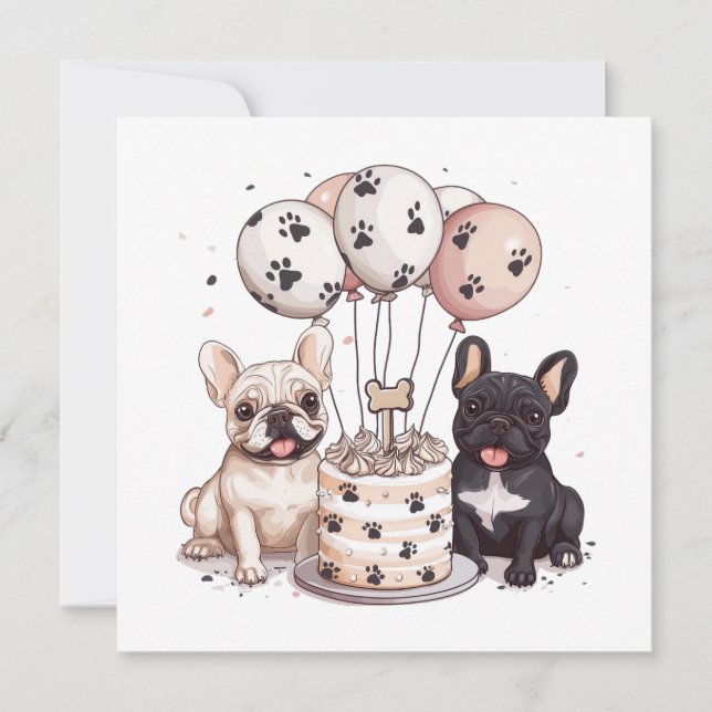 Birthday French Bulldogs Party Hats Invitation (Front)