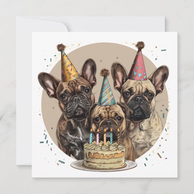 Birthday French Bulldogs Party Hats Invitation (Front)