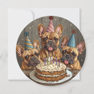 Birthday French Bulldogs Party Hats Invitation