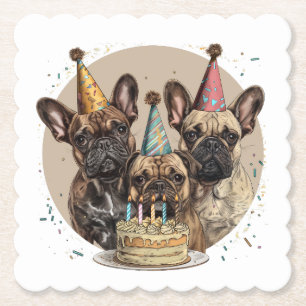 Birthday French Bulldogs Party Hats Paper Coaster