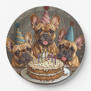 Birthday French Bulldogs Party Hats Paper Plate