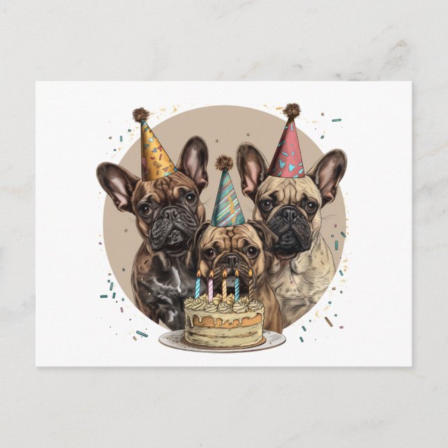 Birthday French Bulldogs Party Hats Postcard (Front)