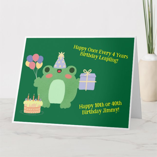 Birthday Frog Hat Balloons Cake Gift Design Card (Front)