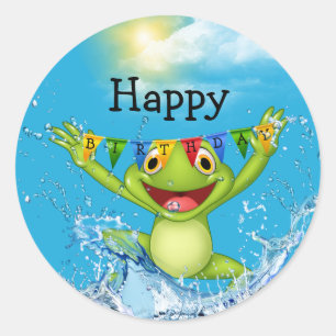 Birthday Frog Jumping Out of Water  Classic Round Sticker
