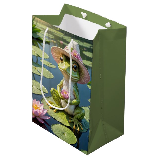 Birthday Frog On Lily Pad Medium Gift Bag (Front Angled)