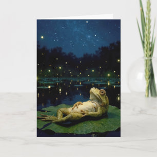 Birthday Frog Staring at Stars and Fireflies Card