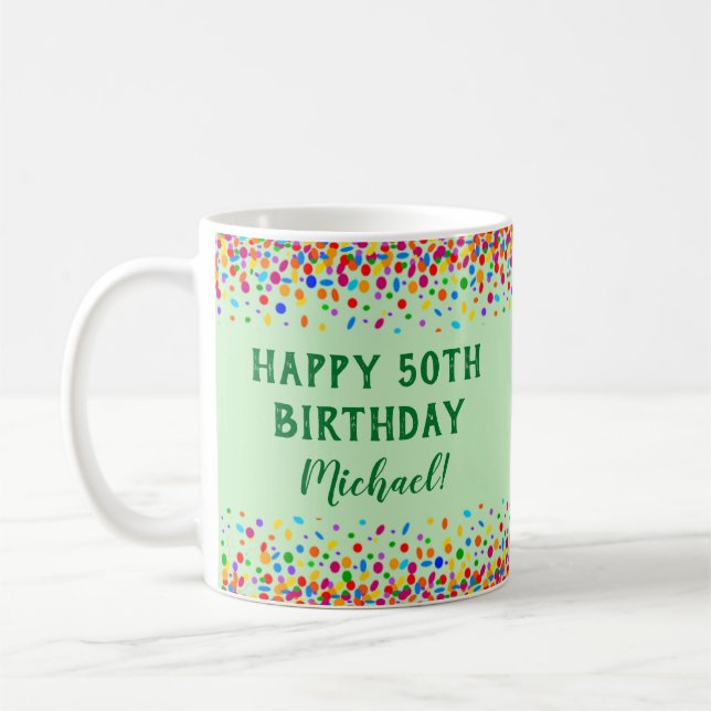 Birthday Fun Colourful Confetti Coffee Mug (Left)