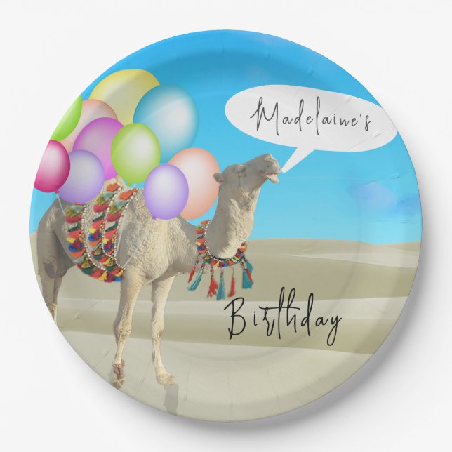 Birthday Fun  Desert Camel Balloons Colourful  Paper Plate (Front)
