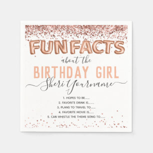 Birthday Fun Facts Balloon Text Glitter Girly Napk Napkin