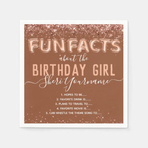 Birthday Fun Facts Balloon Text Glitter Girly Napkin