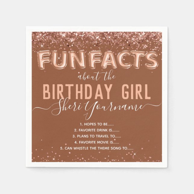 Birthday Fun Facts Balloon Text Glitter Girly Napkin (Front)