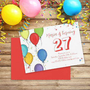 Birthday Fun Party Celebration Balloons Confetti Invitation