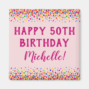Birthday Fun Pink Colourful Confetti Magnet