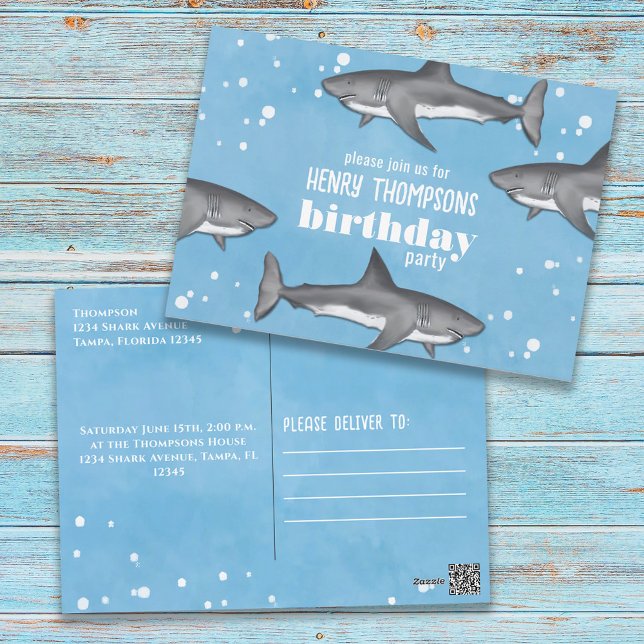 Birthday Fun Whimsical Ocean Swimming Sharks Postcard (Creator Uploaded)