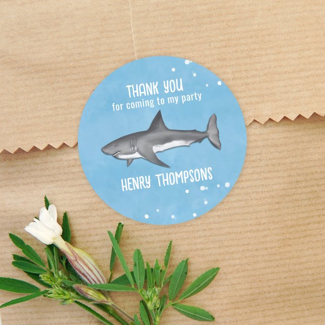 Birthday Fun Whimsical Sharks Cute Thank You  Classic Round Sticker (Creator Uploaded)