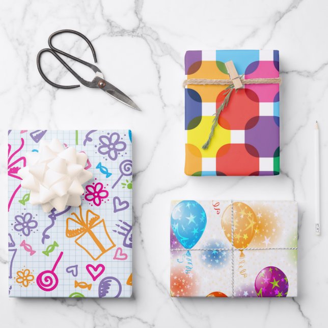 Birthday Fun Wrapping Paper Sheets (Front)