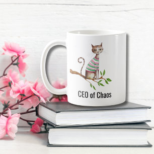 Birthday Funny Cat “CEO of Chaos” Cat Mum Custom Coffee Mug