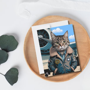 Birthday Funny Cat Pilot & Aeroplane Aviation Pet Postcard