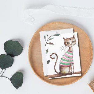 Birthday Funny Cat with Sweater Watercolor Pet Postcard