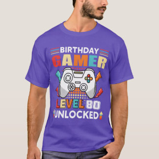 Birthday Gamer Level 80 Unlocked 80th Birthday ret T-Shirt