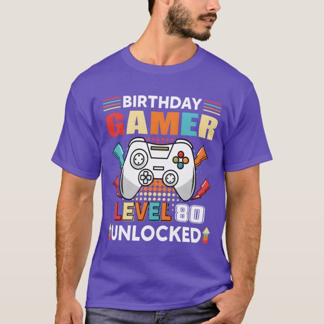 Birthday Gamer Level 80 Unlocked 80th Birthday ret T-Shirt (Front)