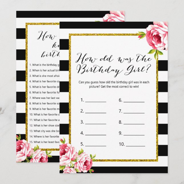 Birthday Games x2 - how old | who knows her Invitation (Front/Back)