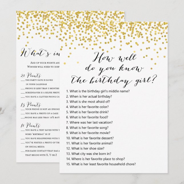 Birthday Games x2 - phone game | who knows Invitation (Front/Back)