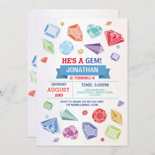 Birthday Gem Party Crystals Blue Red Geode Invitation
