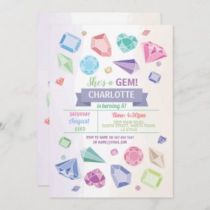 Birthday Gem Party Crystals Girl's Pastel Invitation