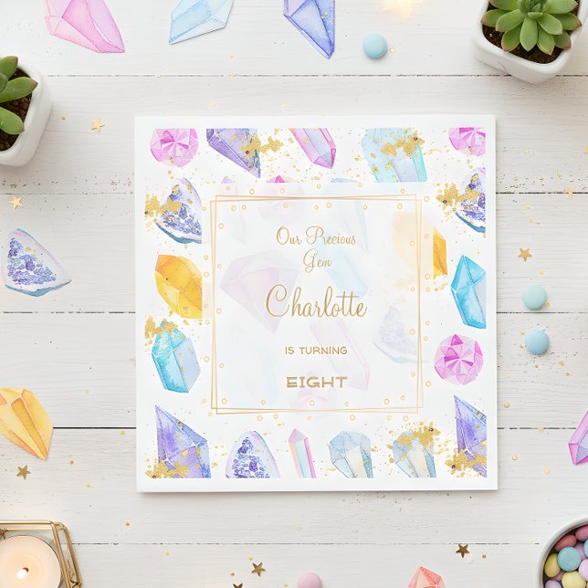 Birthday Gem Party Crystals Girl's watercolor Napkin (Creator Uploaded)