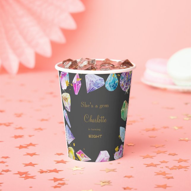 Birthday Gem Party Crystals Girl's watercolor Paper Cups (Insitu)