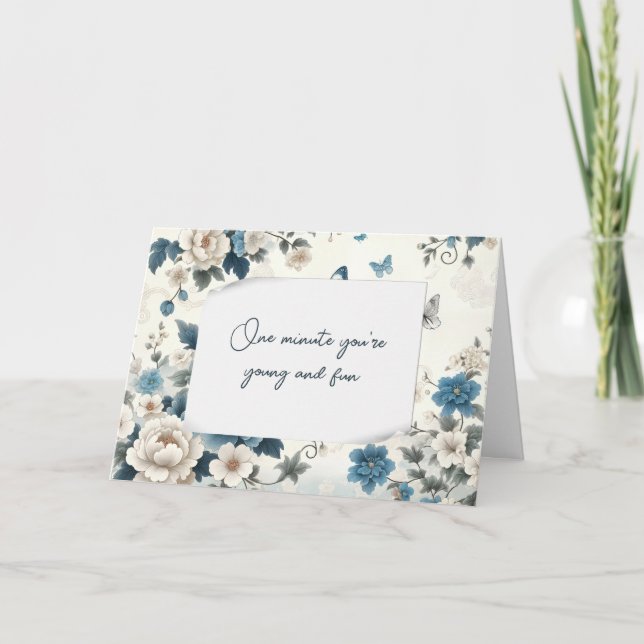 Birthday Getting Old Humour Blue Chinoiserie  Card (Front)