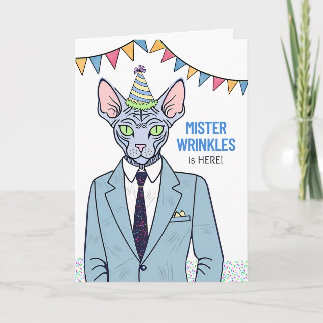 Birthday Getting Older Sphynx Cat Mister Wrinkles  Card (Front)